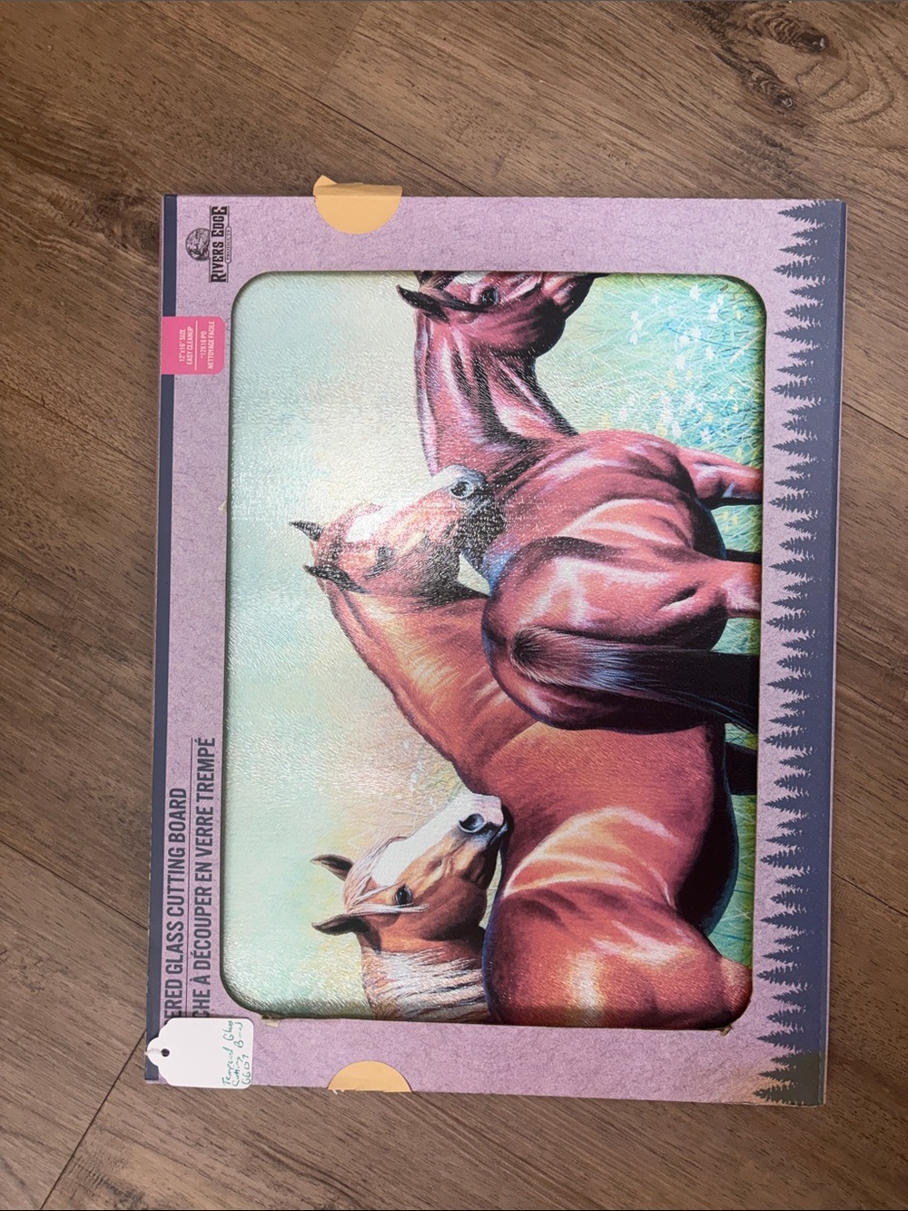 Decorative Horses Tempered Glass Cutting Board - Pink/Brown